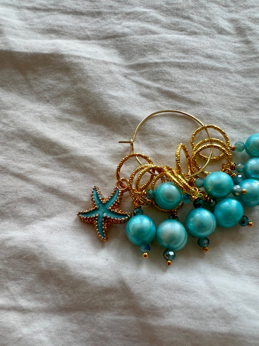 Mask markers with large turquoise freshwater pearls and pendants, 10 pcs.