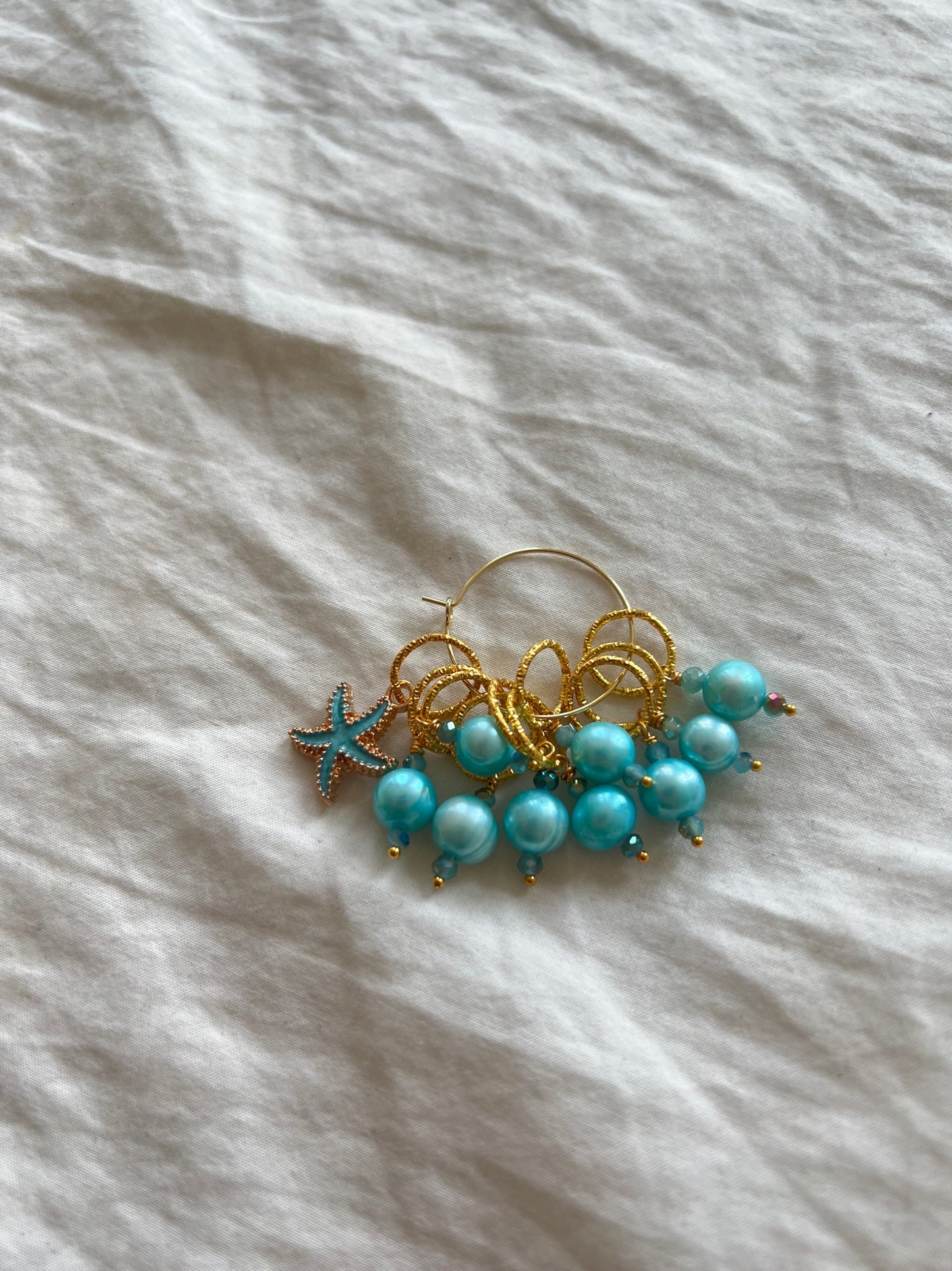 Mask markers with large turquoise freshwater pearls and pendants, 10 pcs.